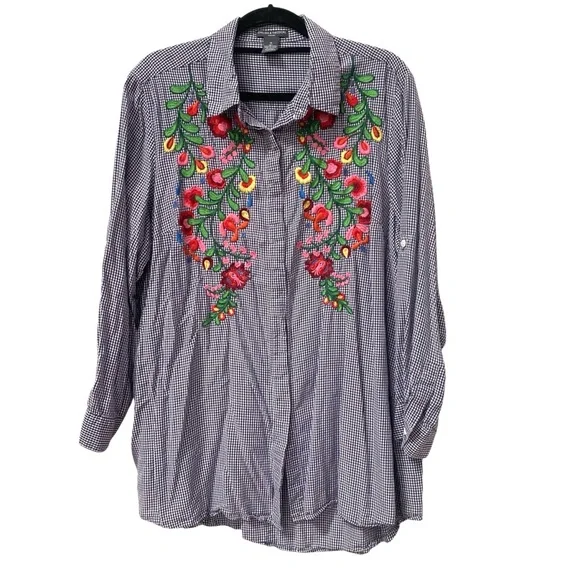 Western Embroidered Floral Checked Shirt size 1X - Picture 1 of 7
